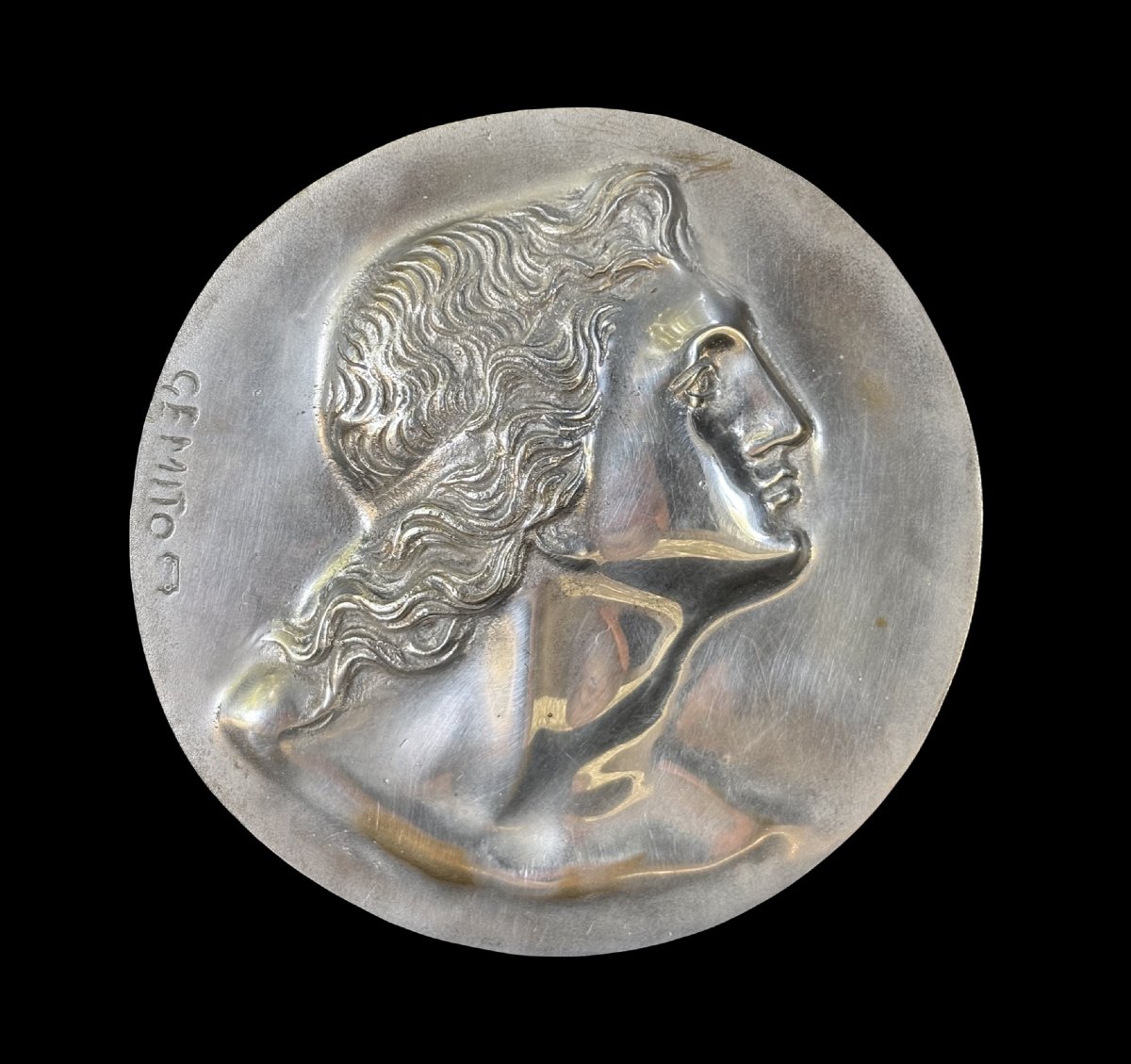 Vincenzo Gemito (1852-1929) Médaillon en Bronze Argenté Profil d'Alexandre le Grand
