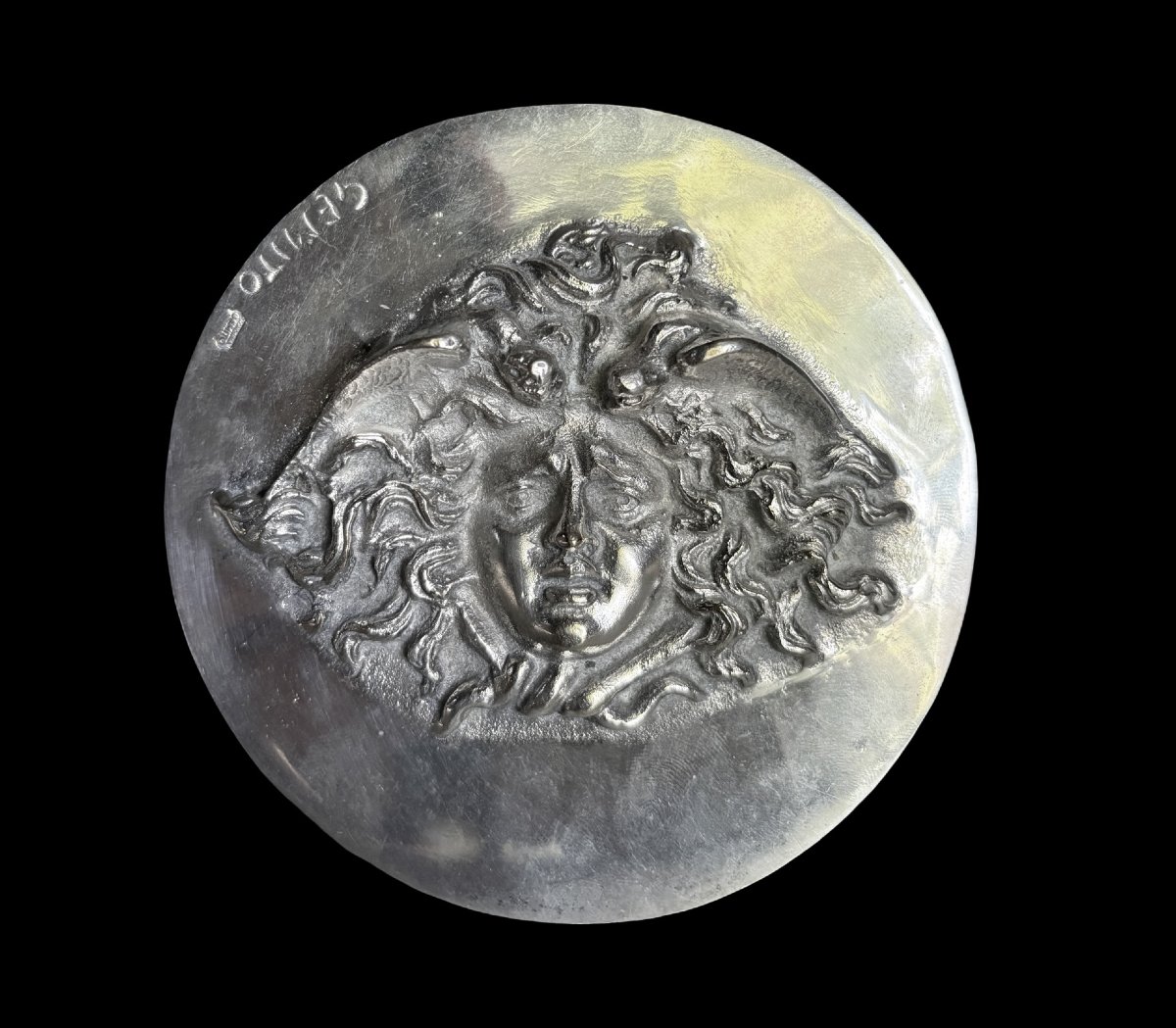 Vincenzo Gemito (1852-1929) Médaillon en Bronze Argenté Tête de Méduse