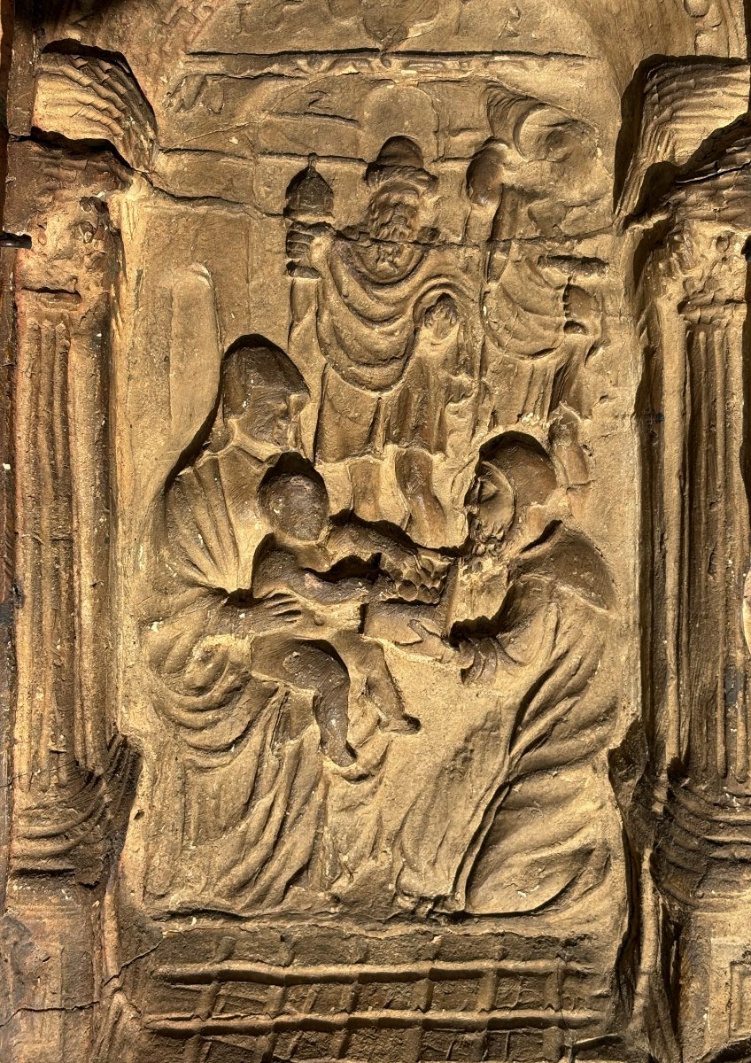 Bas-relief en Terre Cuite Renaissance "L'adoration des Mages" daté 1618-photo-3