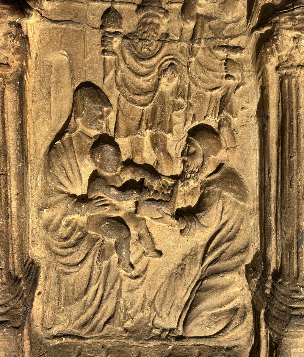 Bas-relief en Terre Cuite Renaissance "L'adoration des Mages" daté 1618-photo-4