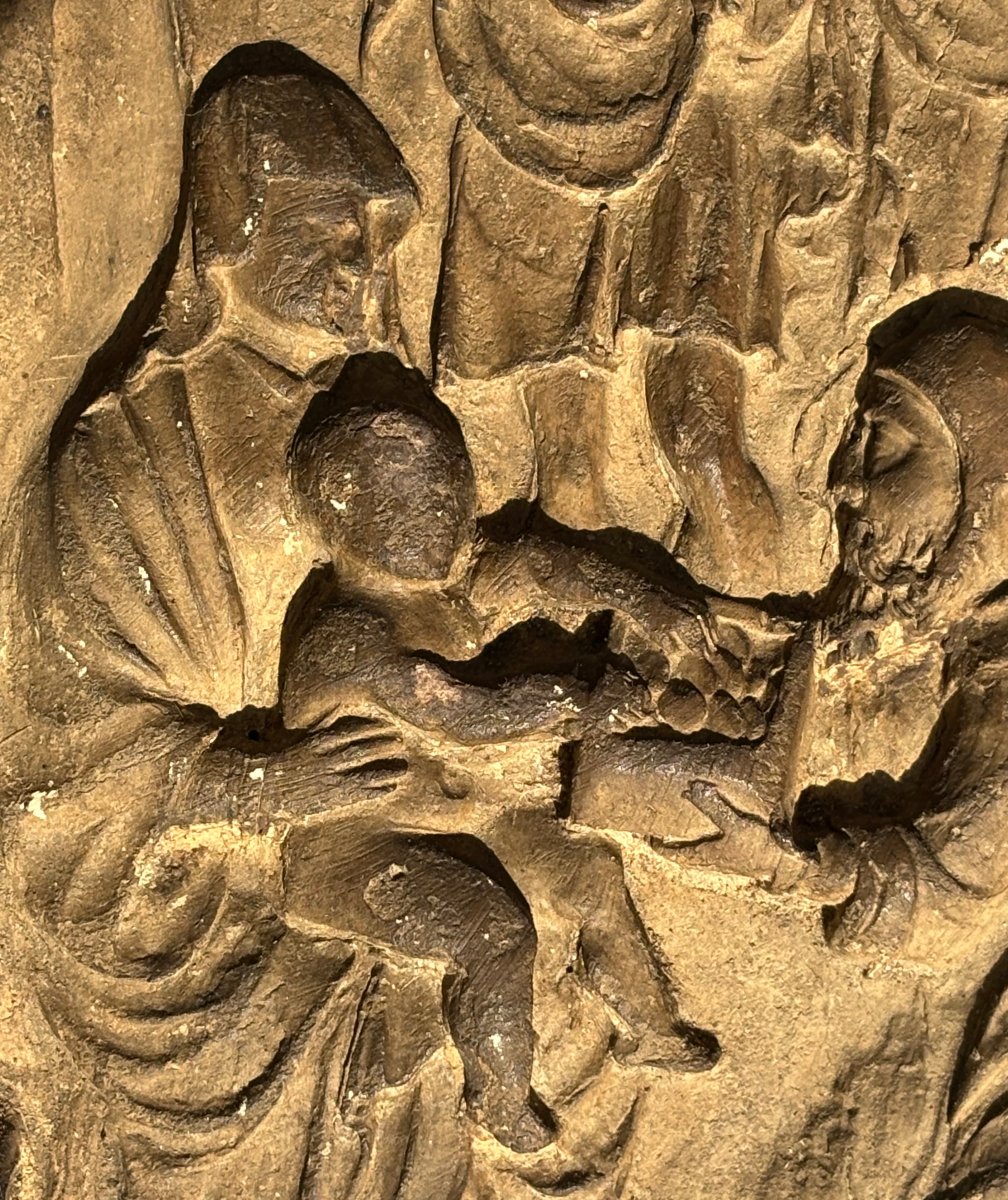 Bas-relief en Terre Cuite Renaissance "L'adoration des Mages" daté 1618-photo-2