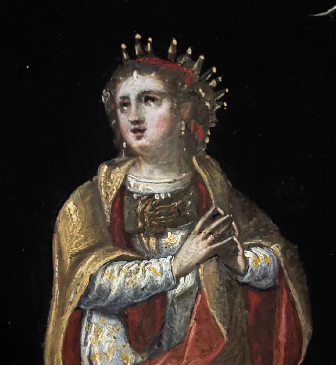 Peinture sur Ardoise, Ecole de Vérone, XVIIe siècle, Sainte Catherine d'Alexandrie-photo-2