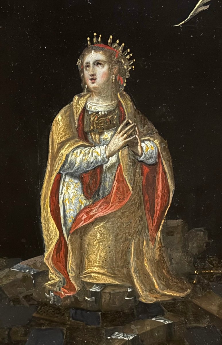 Peinture sur Ardoise, Ecole de Vérone, XVIIe siècle, Sainte Catherine d'Alexandrie-photo-3