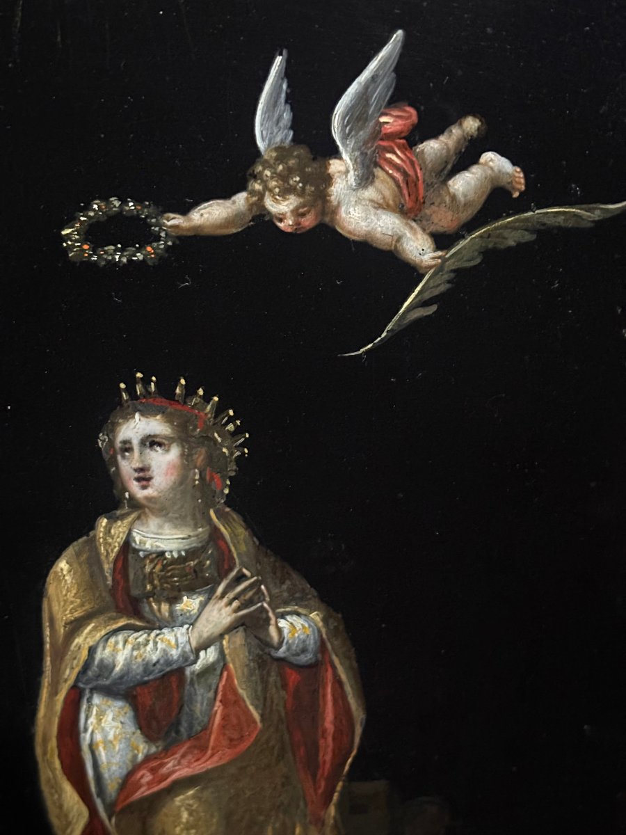 Peinture sur Ardoise, Ecole de Vérone, XVIIe siècle, Sainte Catherine d'Alexandrie-photo-4
