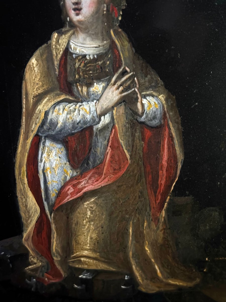 Peinture sur Ardoise, Ecole de Vérone, XVIIe siècle, Sainte Catherine d'Alexandrie-photo-2