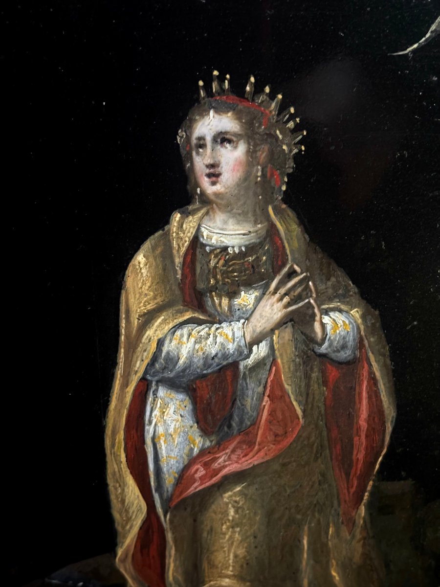 Peinture sur Ardoise, Ecole de Vérone, XVIIe siècle, Sainte Catherine d'Alexandrie-photo-4