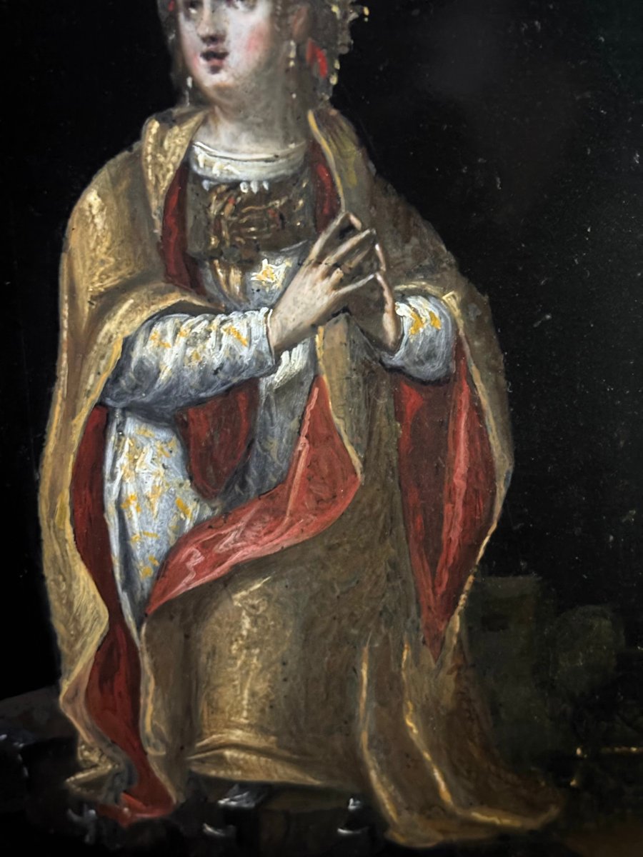 Peinture sur Ardoise, Ecole de Vérone, XVIIe siècle, Sainte Catherine d'Alexandrie-photo-5