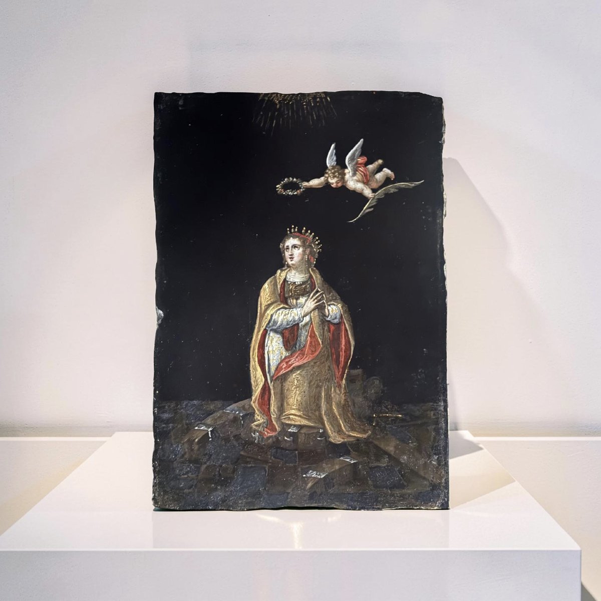 Peinture sur Ardoise, Ecole de Vérone, XVIIe siècle, Sainte Catherine d'Alexandrie