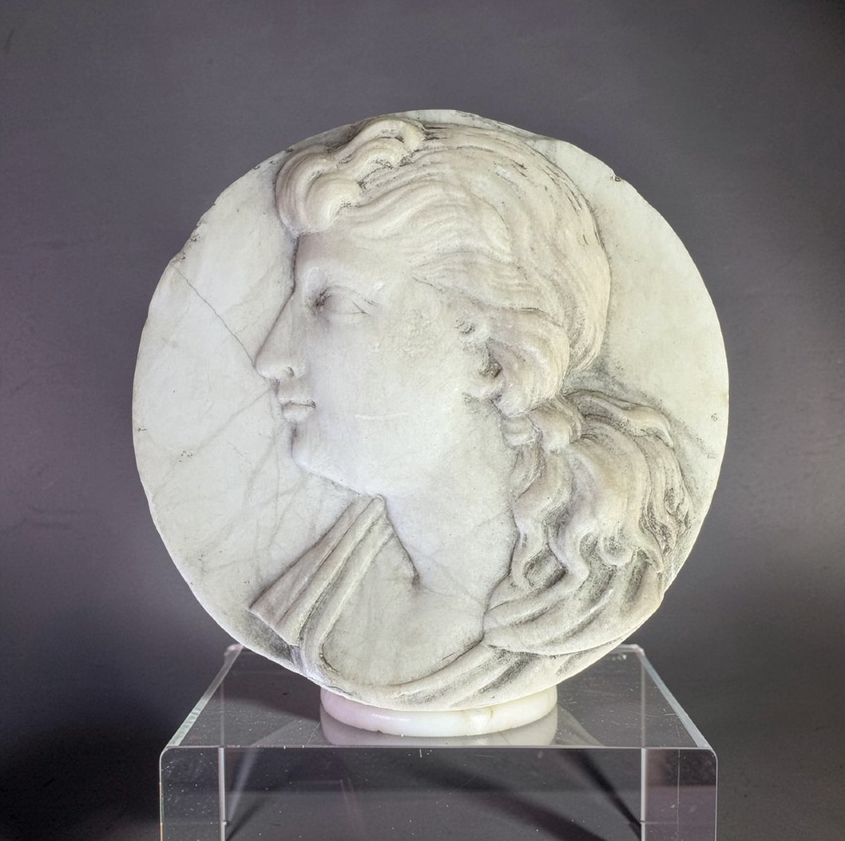 Neoclassical Marble Medallion: Grand Tour Profile, 18th Century