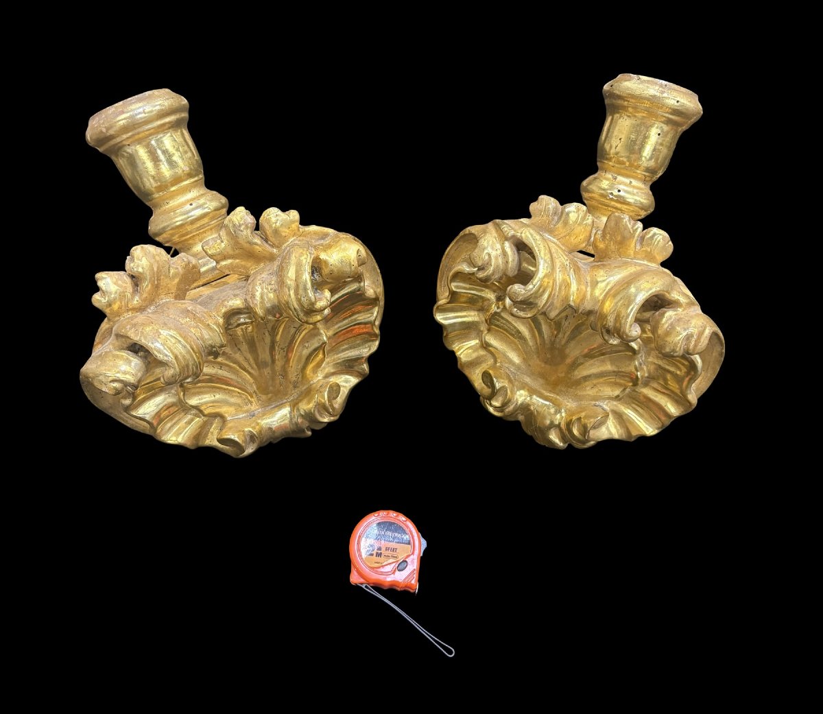 Paire de Grands Etagères Baroque avec Bougeoir en Bois Doré XVIIIe siècle-photo-2