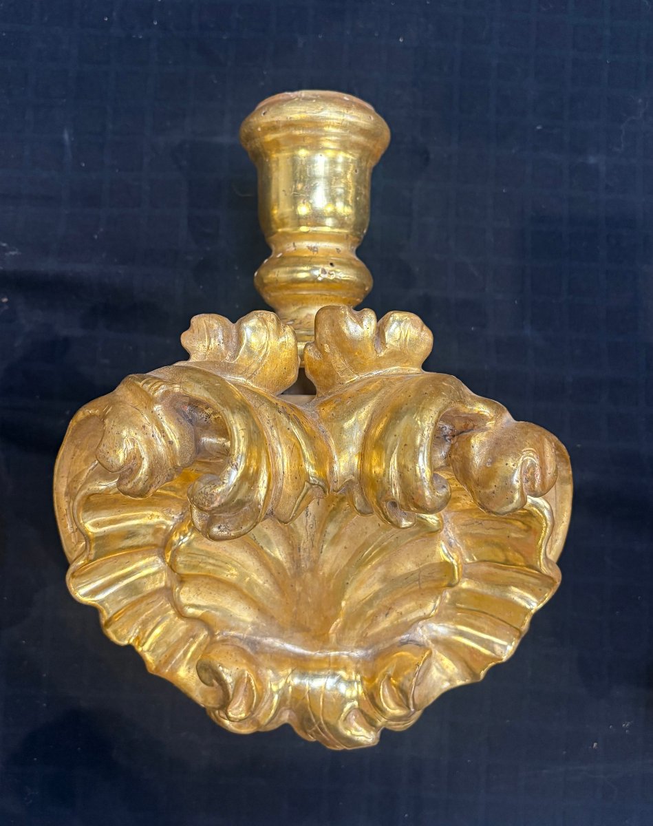 Paire de Grands Etagères Baroque avec Bougeoir en Bois Doré XVIIIe siècle-photo-4
