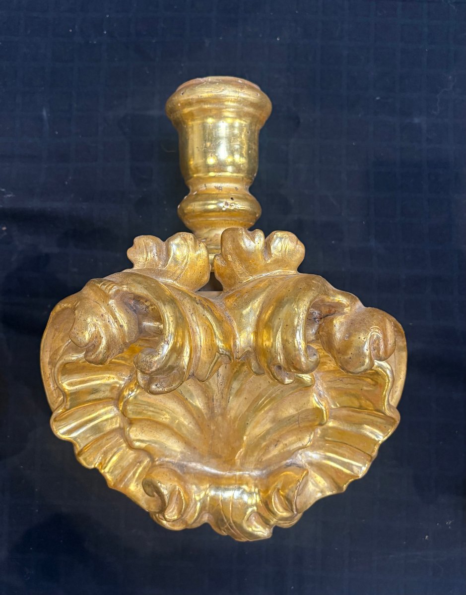 Paire de Grands Etagères Baroque avec Bougeoir en Bois Doré XVIIIe siècle-photo-1