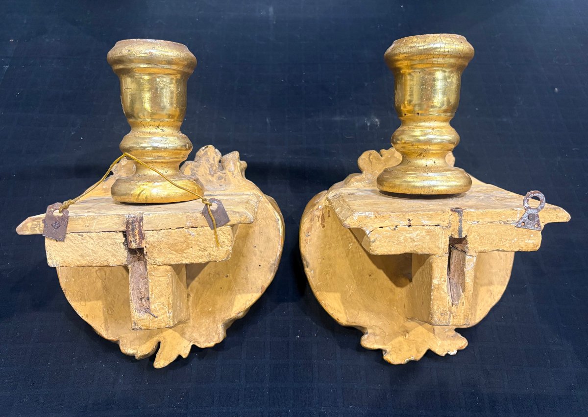 Paire de Grands Etagères Baroque avec Bougeoir en Bois Doré XVIIIe siècle-photo-4
