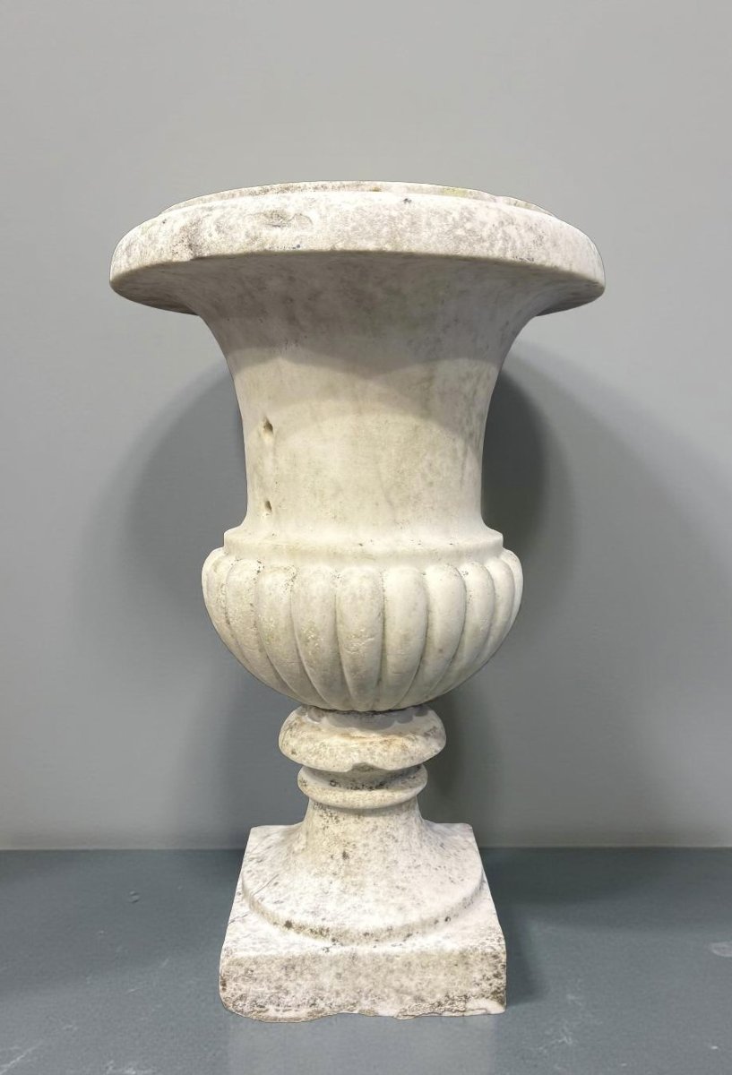 17th Pair Of Medici Vases In Carrara Marble-photo-3