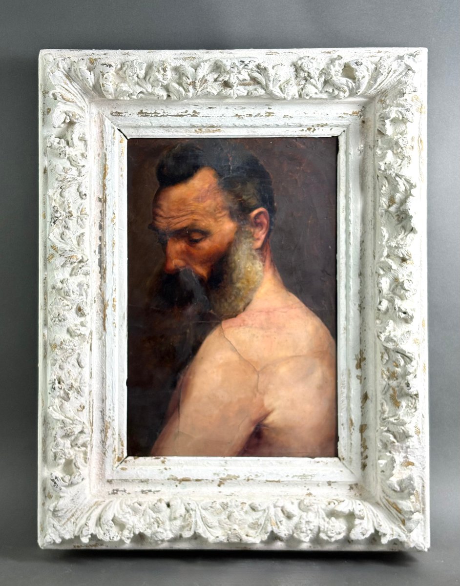 Portrait Nu Masculin Académique à l'Huile fin 19éme-photo-2