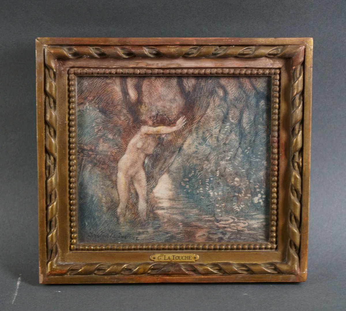 Gaston La Touche (1854-1913) "Nymphe Dans La Forêt" Aquarelle -photo-2