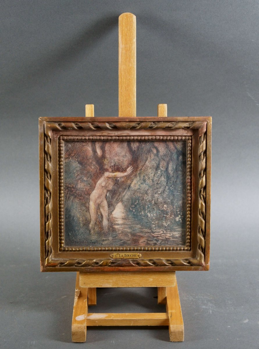 Gaston La Touche (1854-1913) "Nymphe Dans La Forêt" Aquarelle -photo-3