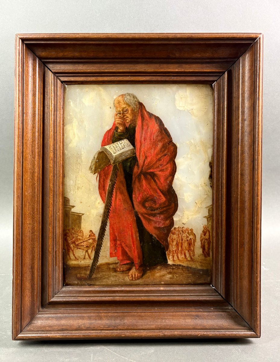 Peinture sur Onyx “Saint Simon” Ecole Italienne du 17éme d'après Jacques Callot-photo-2