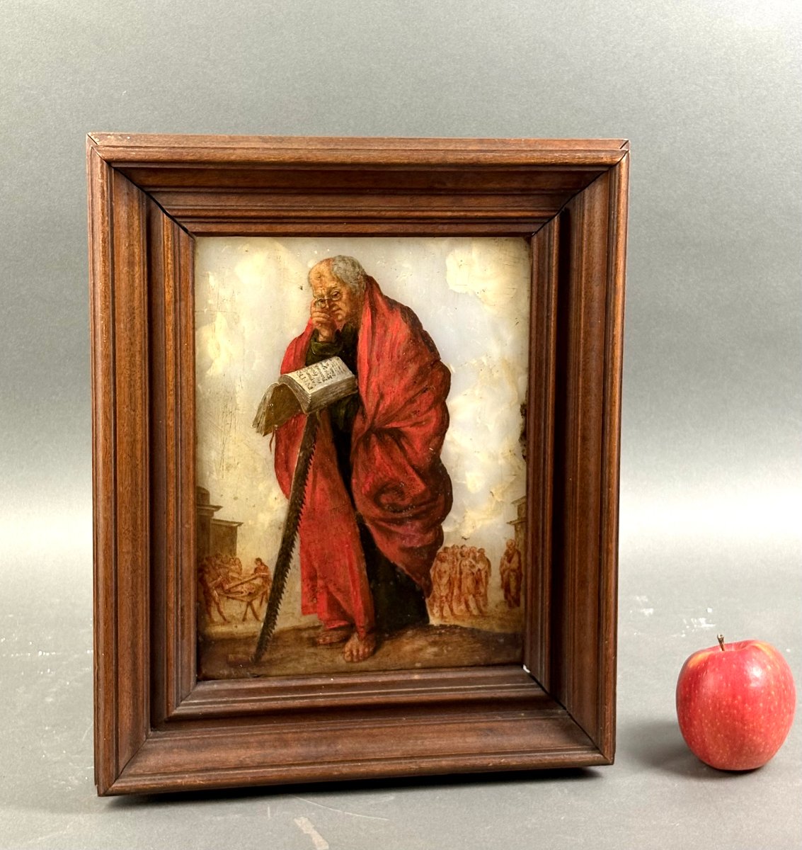Peinture sur Onyx “Saint Simon” Ecole Italienne du 17éme d'après Jacques Callot-photo-4