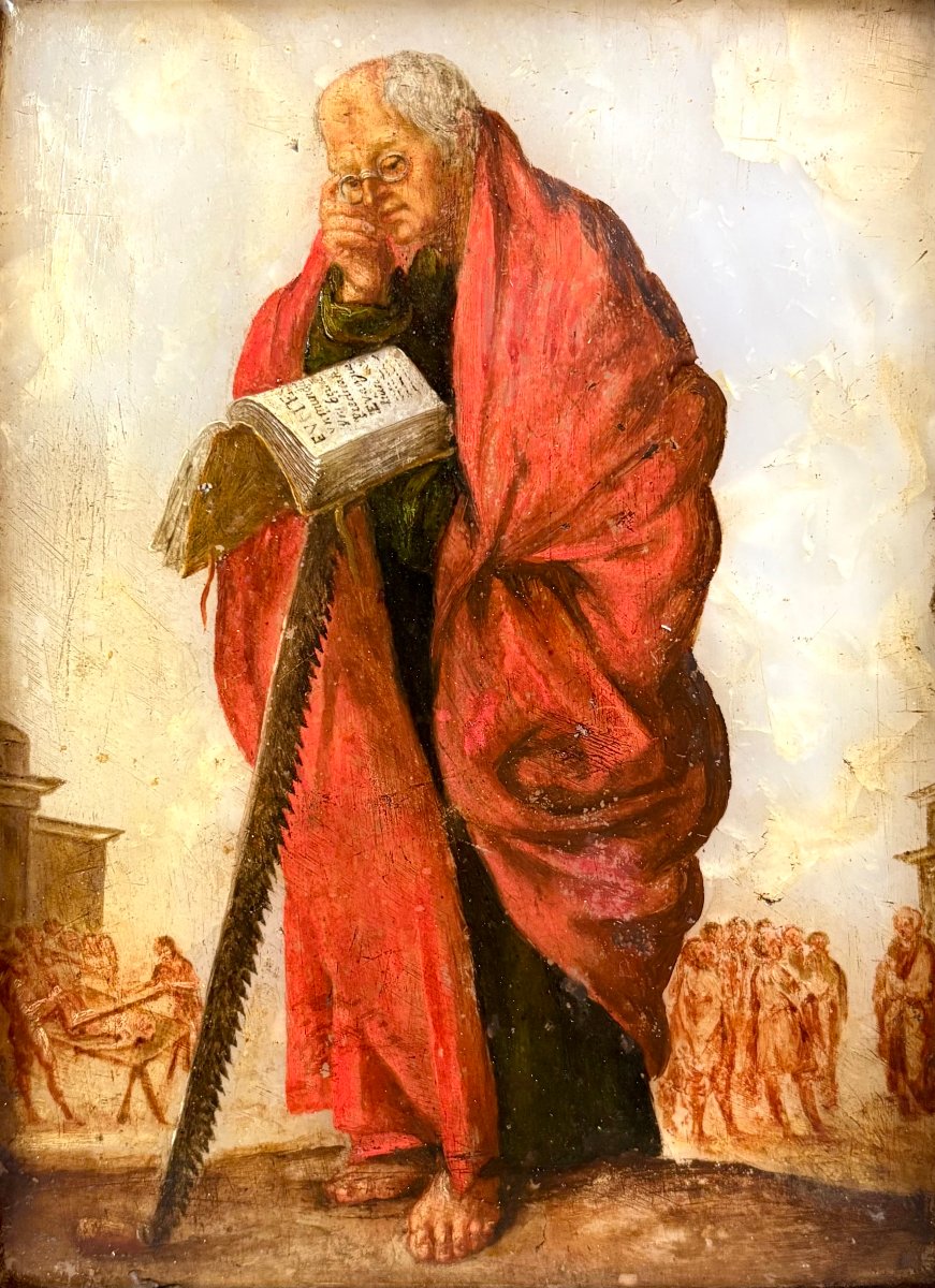 Peinture sur Onyx “Saint Simon” Ecole Italienne du 17éme d'après Jacques Callot