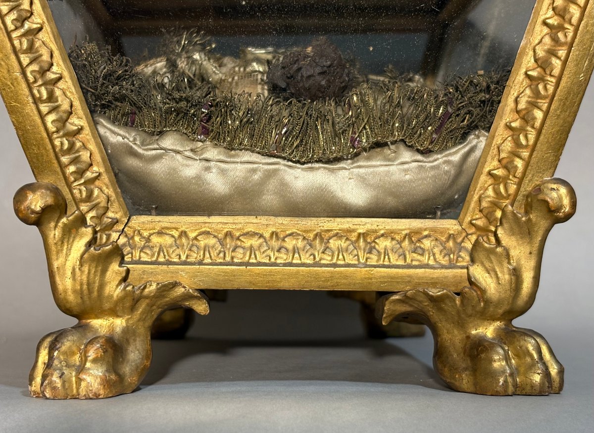 Chasse en Bois Doré contenant l'Enfant Jésus en Cire, XVIIIe siècle-photo-2