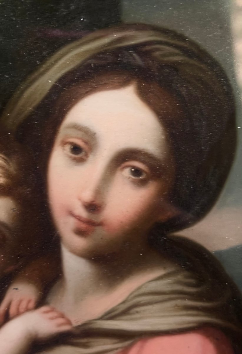 Madonna And Child, Painting Under Glass, 18th-century Italian School-photo-1