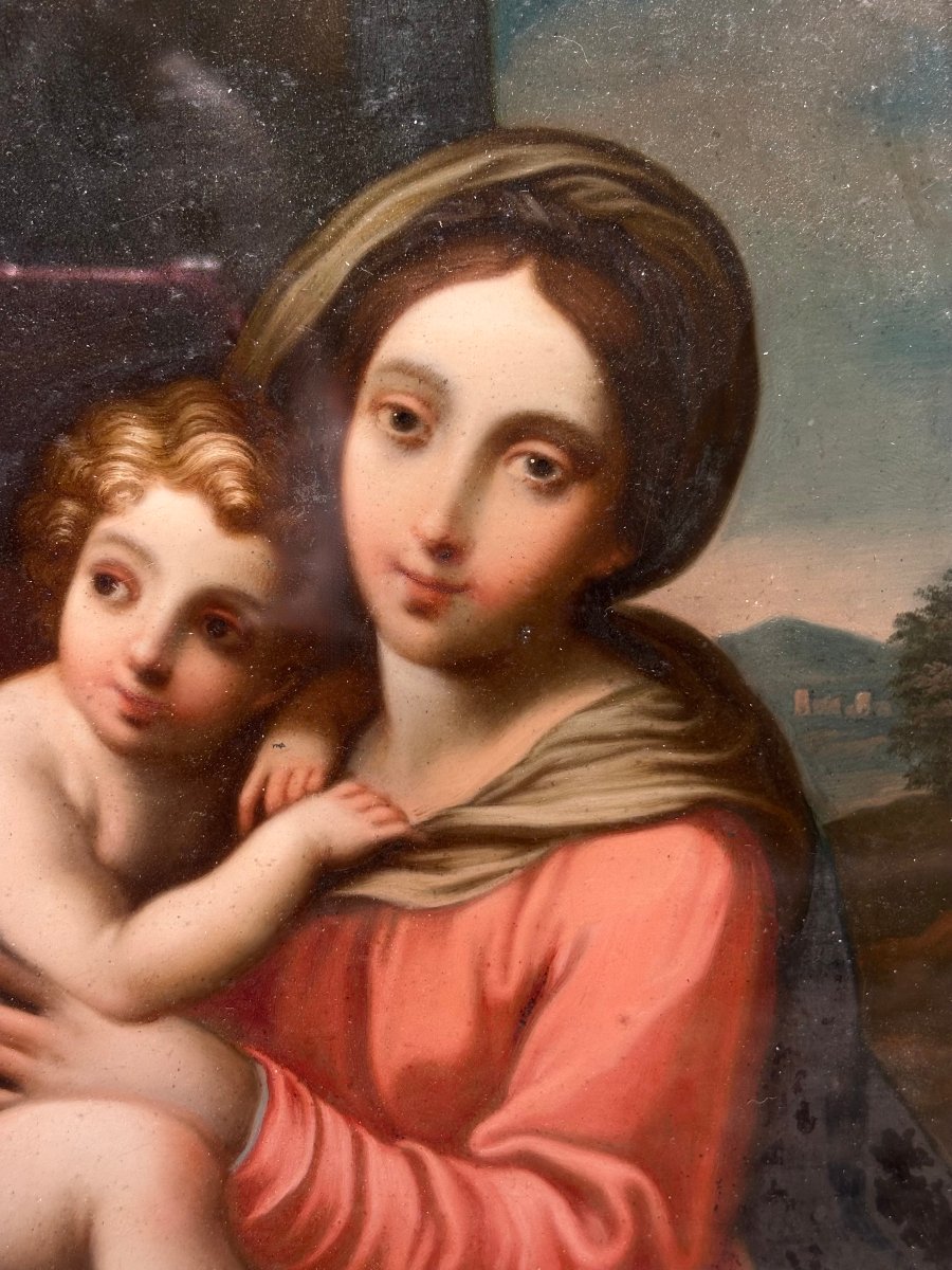 Madonna And Child, Painting Under Glass, 18th-century Italian School-photo-3