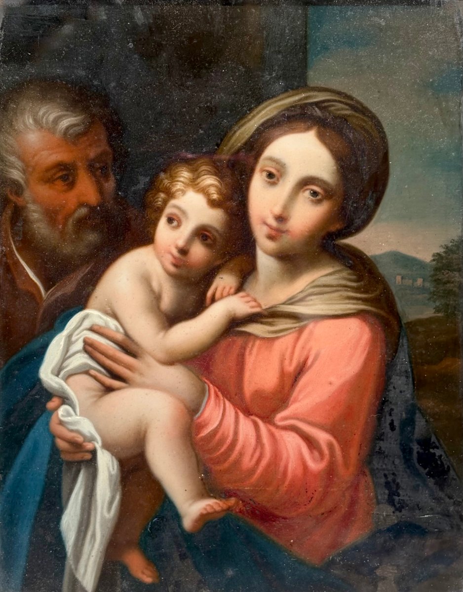 Madonna And Child, Painting Under Glass, 18th-century Italian School