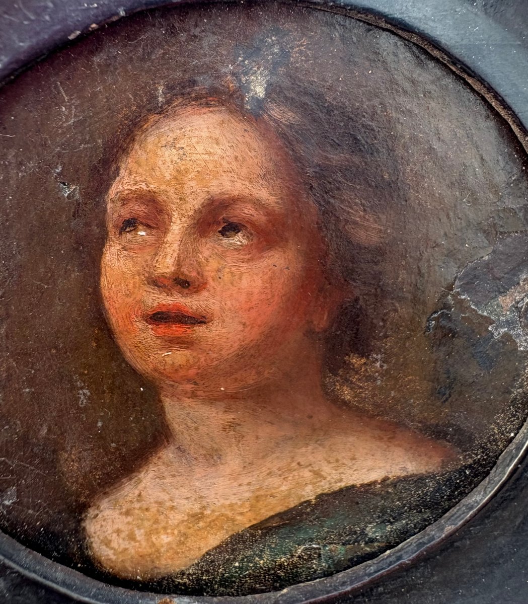 Portrait de Femme Miniature sur Cuivre, XVIIe siècle-photo-2