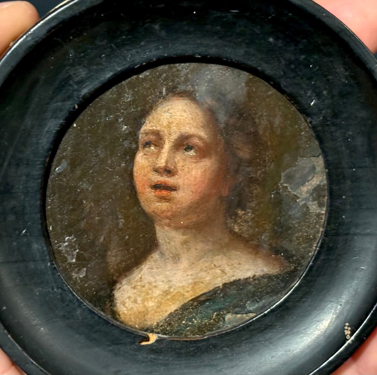 Portrait de Femme Miniature sur Cuivre, XVIIe siècle-photo-3