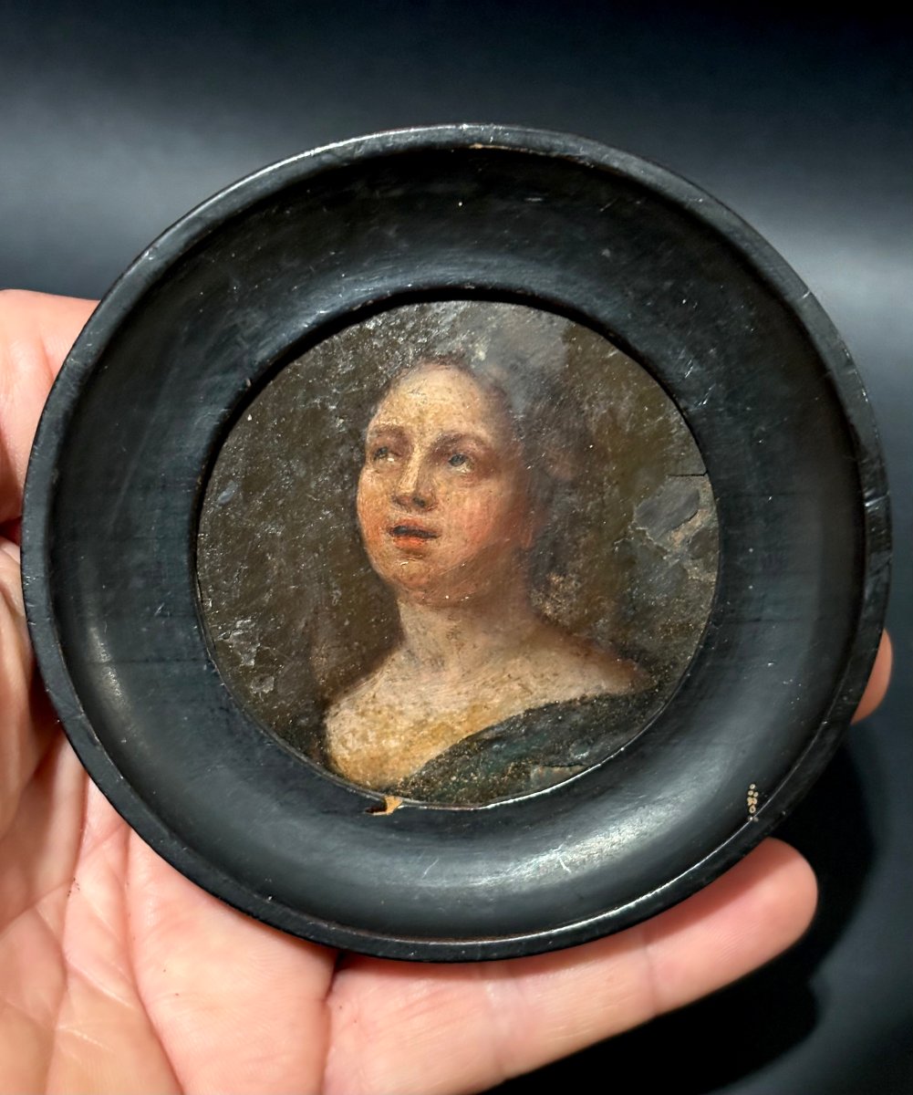 Portrait de Femme Miniature sur Cuivre, XVIIe siècle-photo-5