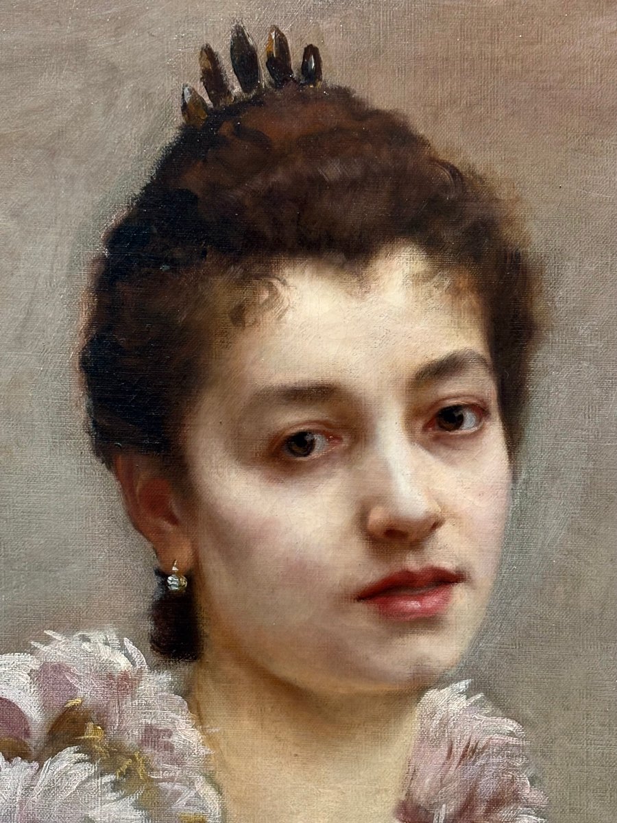 Gaston Charpentier-Bosio (1858-1923) Imposante Portrait de Jeune Fille-photo-2