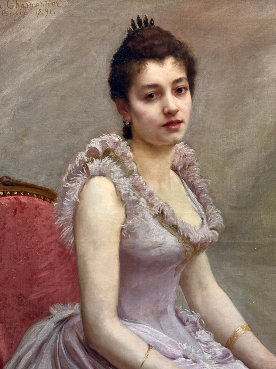 Gaston Charpentier-Bosio (1858-1923) Imposante Portrait de Jeune Fille-photo-3