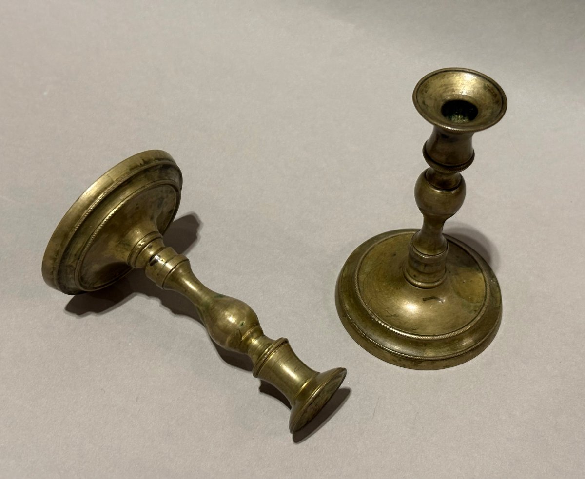 18th Italian Pair Of Miniature Candlesticks For A Portable Altar-photo-4