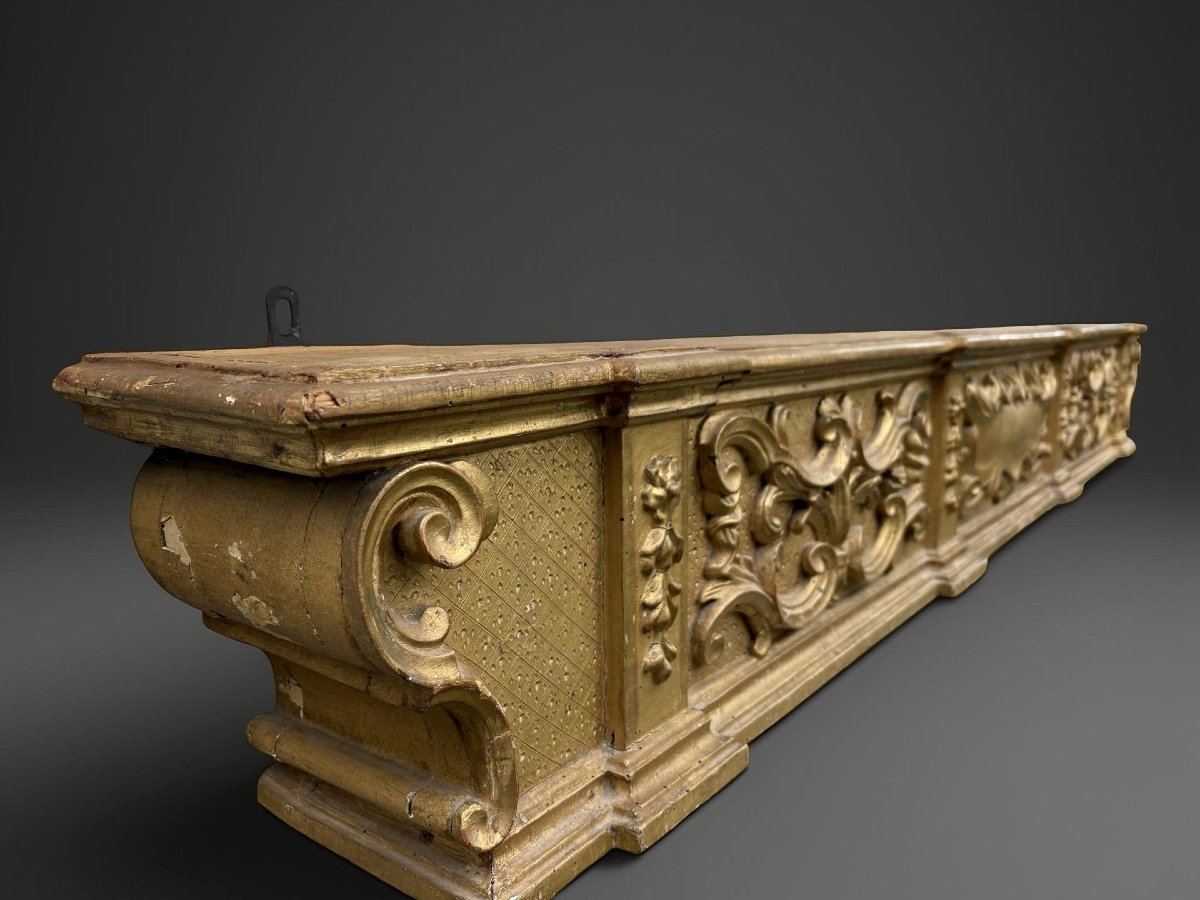 Baroque Altar Predella, Gilded Wood, Early 18th Century-photo-2