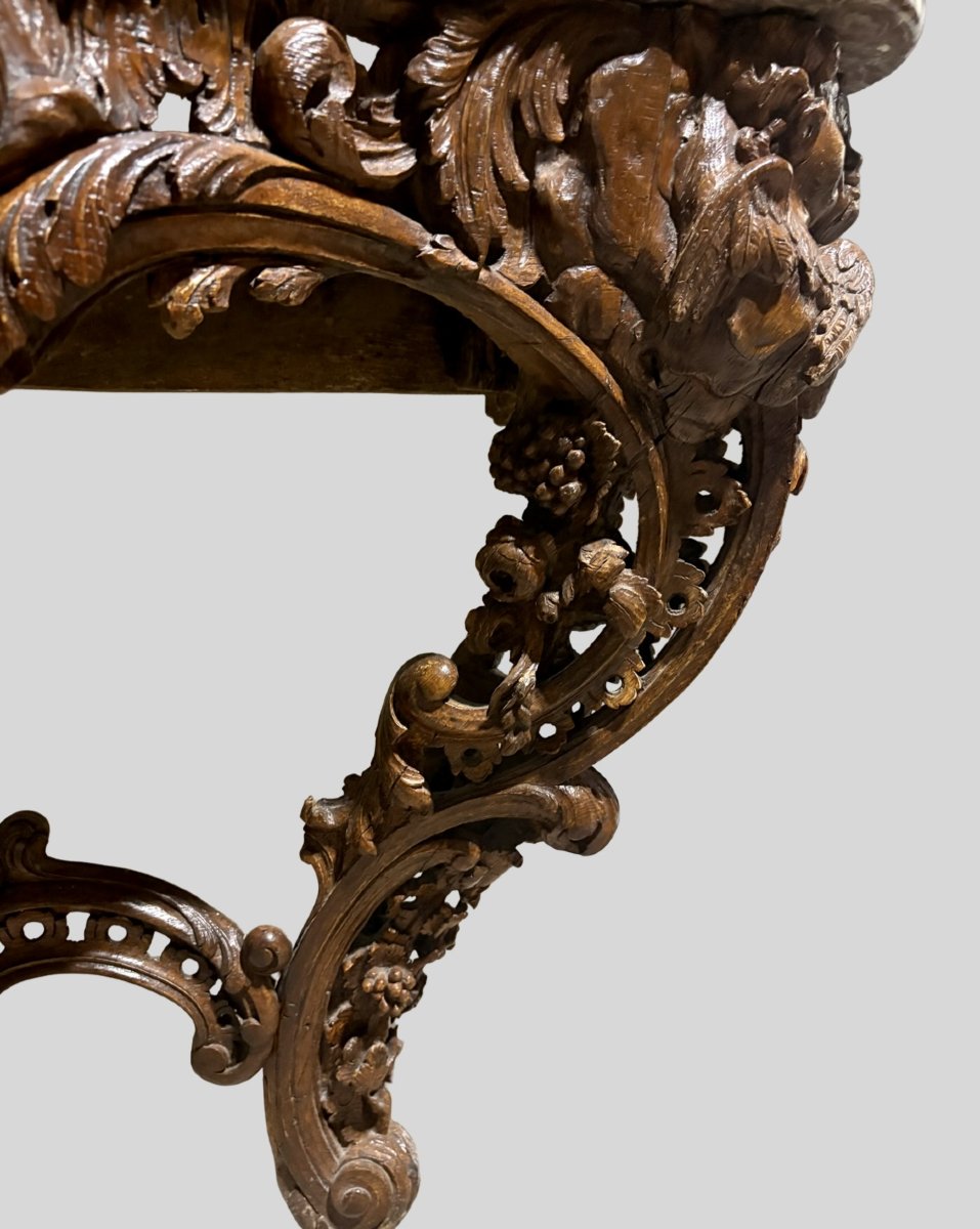 Mid-18th Large French Louis XV Console Table In Natural Wood-photo-4