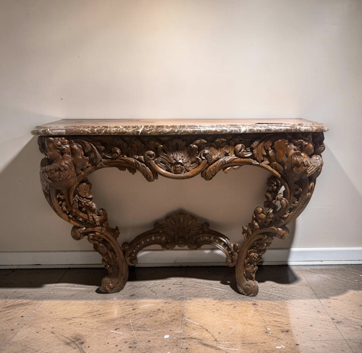 Mid-18th Large French Louis XV Console Table In Natural Wood