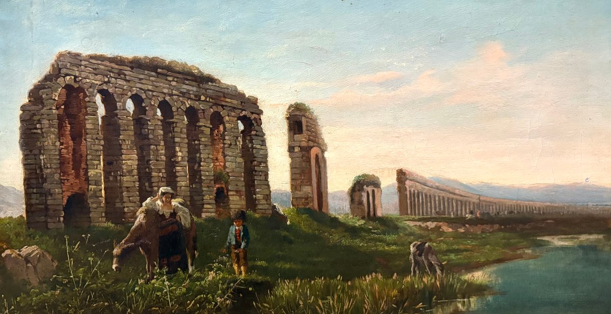 Ecole Romaine L'Aqueduc Claudio Grande Veduta Grand Tour  vers le 1840-photo-4