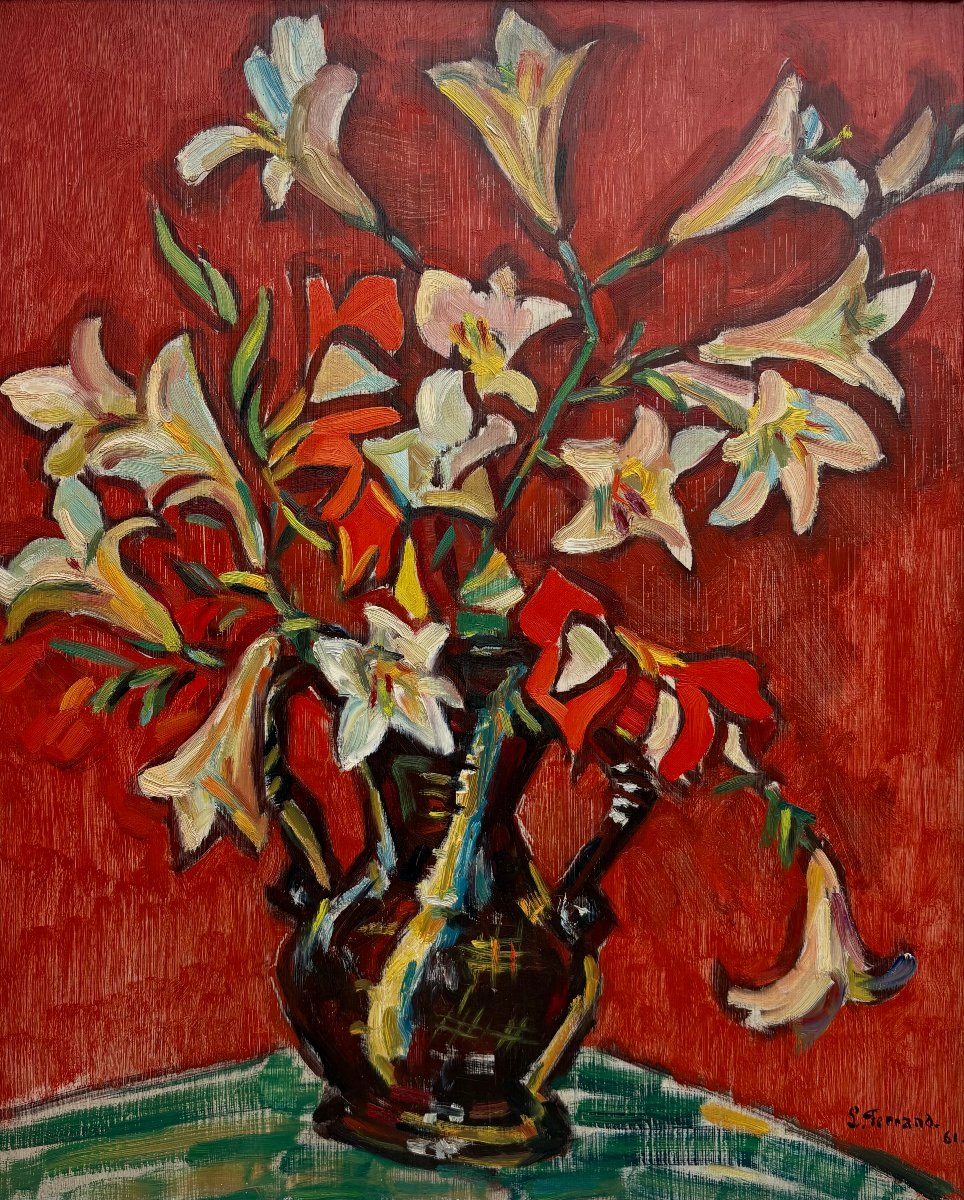 Louis Ferrand (1905-1992) Nature Morte Vase de fleurs daté 1961