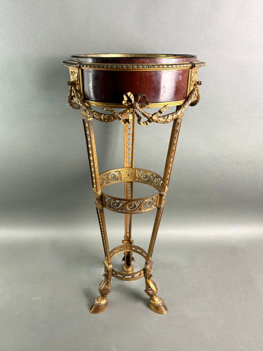Jardinier Athénienne Napoléon III Bronze Doré et Acajou 19éme