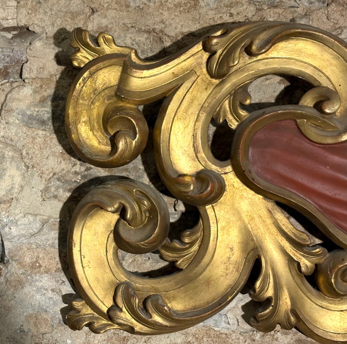 18th Large Baroque Gilded Wooden Door-sill Cartouche-photo-3