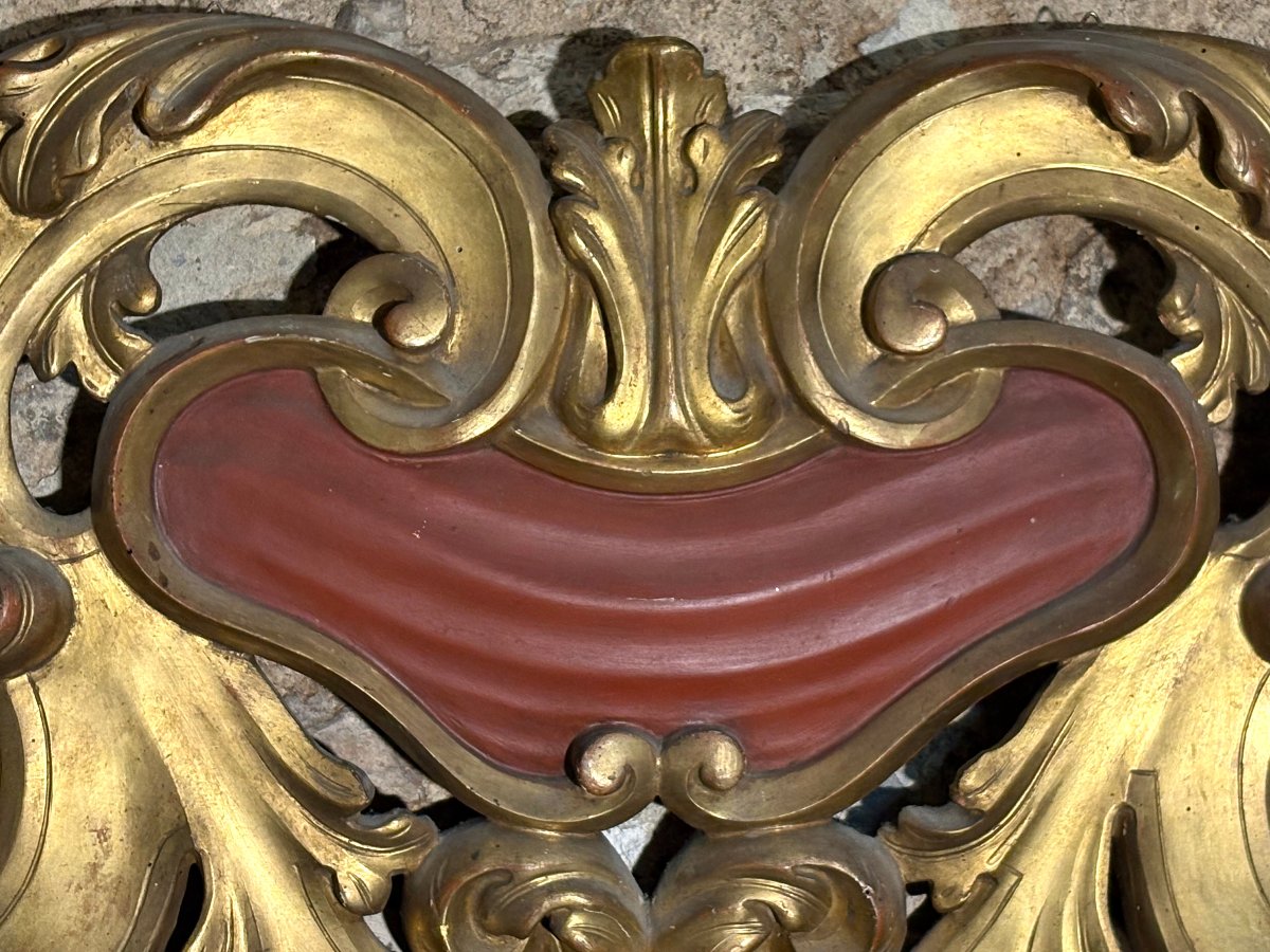 18th Large Baroque Gilded Wooden Door-sill Cartouche-photo-4