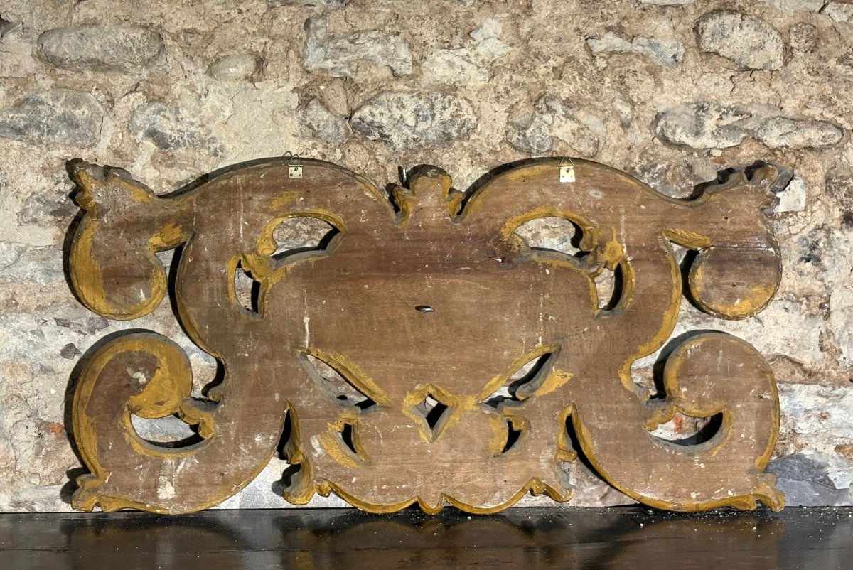 18th Large Baroque Gilded Wooden Door-sill Cartouche-photo-4