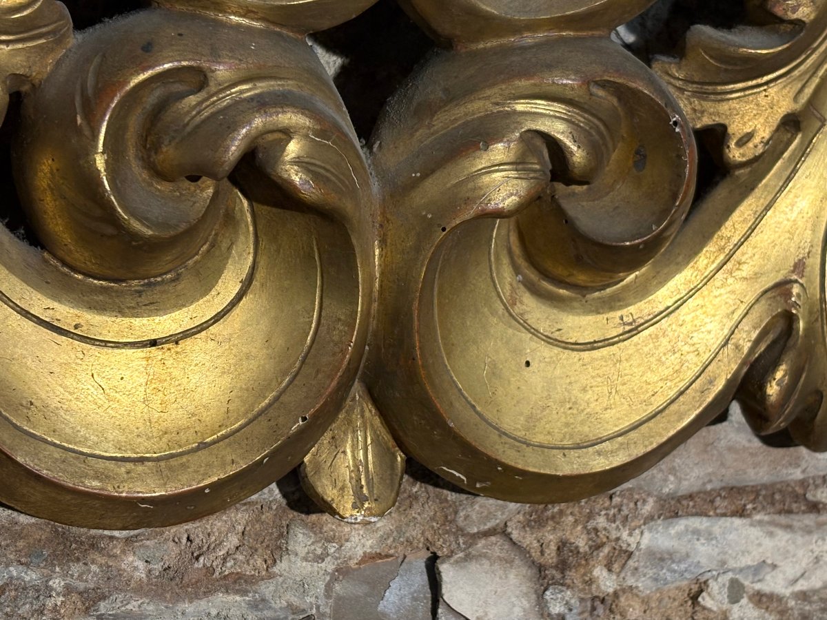 18th Large Baroque Gilded Wooden Door-sill Cartouche-photo-6