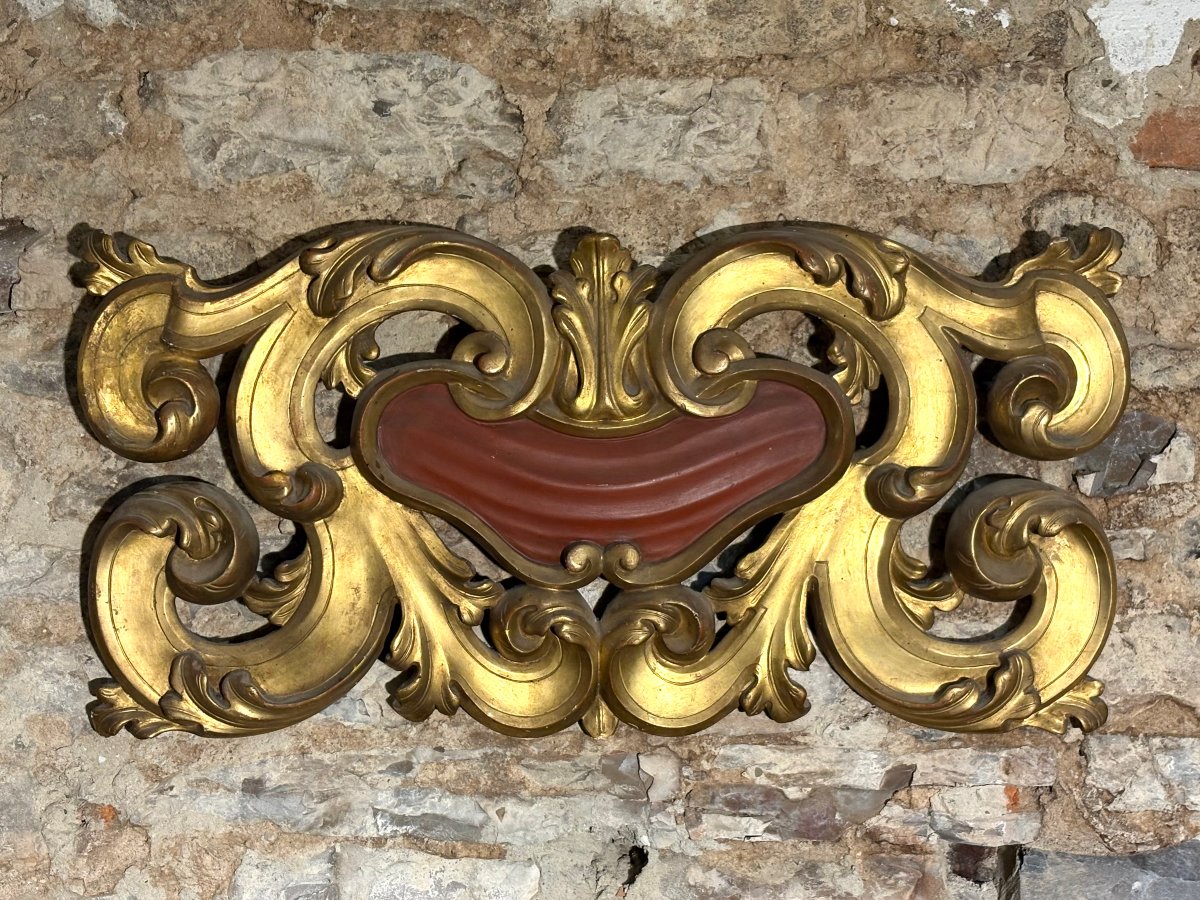 18th Large Baroque Gilded Wooden Door-sill Cartouche