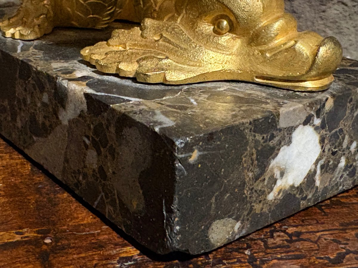 Empire Style Inkwell In A Basket-shaped Form, Gilded Bronze (ormolu), Early 19th Century-photo-5