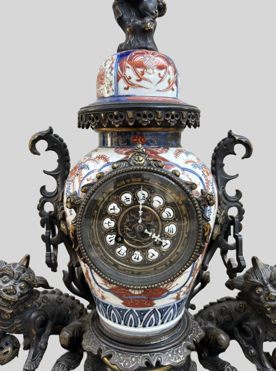 Imposante Pendule Napoléon III Bronze Porcelaine Imari Japonisme 19éme-photo-3