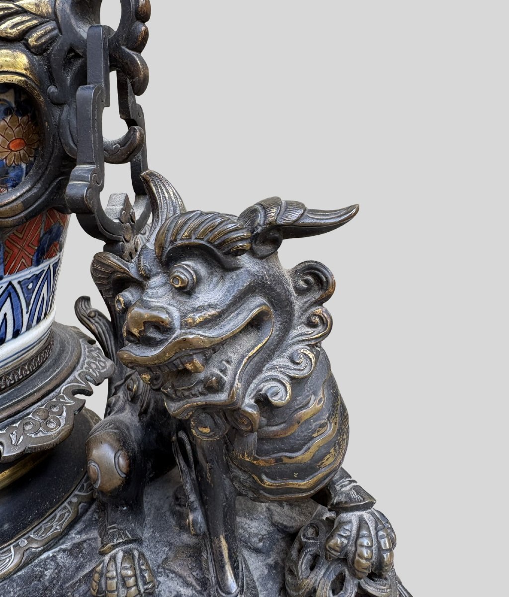 Imposante Pendule Napoléon III Bronze Porcelaine Imari Japonisme 19éme-photo-3