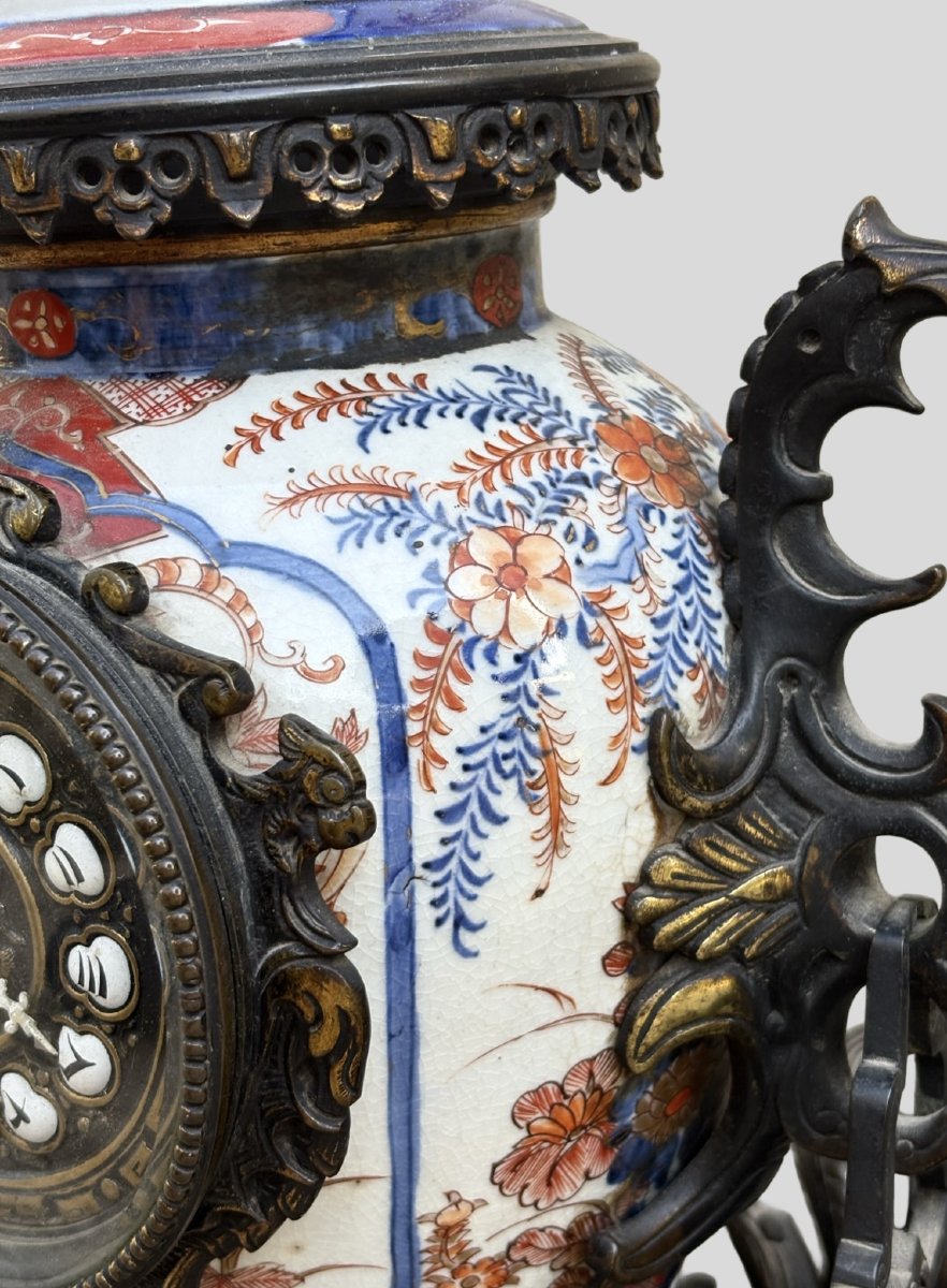 Imposante Pendule Napoléon III Bronze Porcelaine Imari Japonisme 19éme-photo-7
