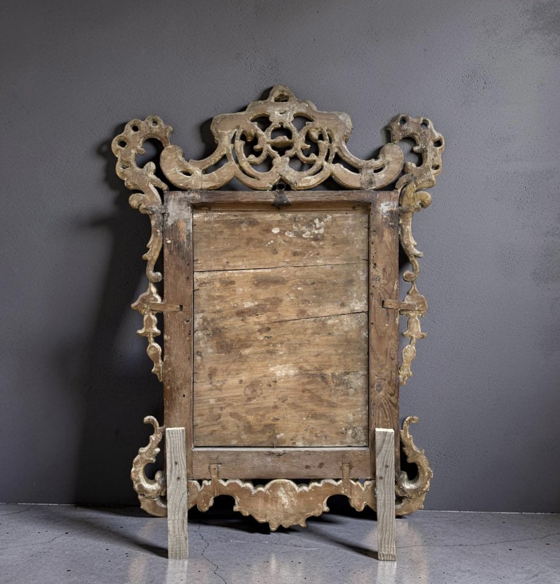 18th Large Italian Baroque Gilded Wooden Mirror-photo-2